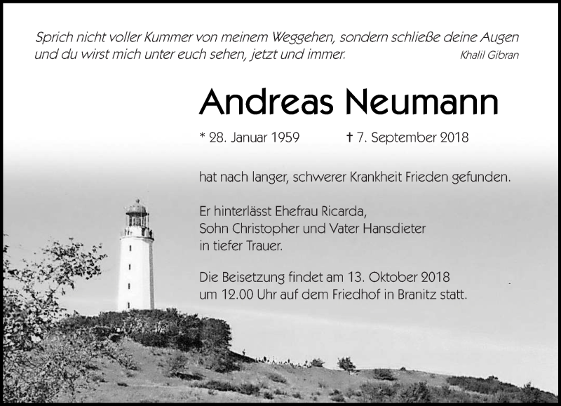  Traueranzeige für Andreas Neumann vom 29.09.2018 aus lausitzer_rundschau