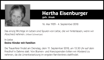 Traueranzeige von Hertha Eisenburger von lausitzer_rundschau