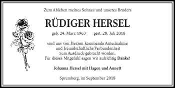 Traueranzeige von Rüdiger Hersel von lausitzer_rundschau