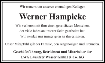 Traueranzeige von Werner Hampicke von lausitzer_rundschau