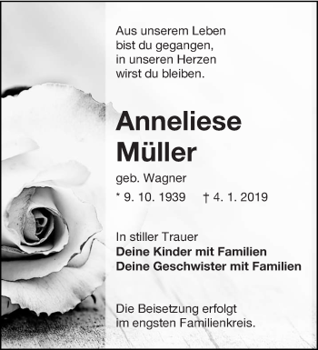 Traueranzeige von Anneliese Müller von lausitzer_rundschau