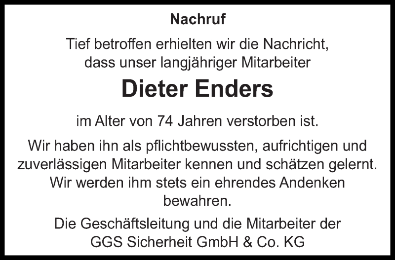  Traueranzeige für Dieter Enders vom 12.01.2019 aus lausitzer_rundschau