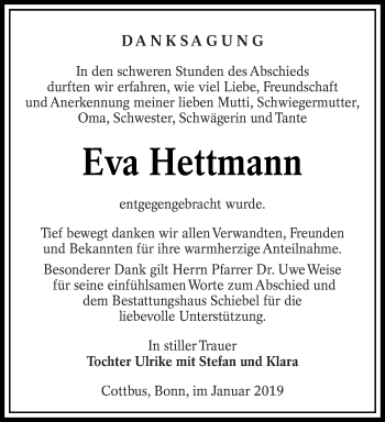 Traueranzeige von Eva Hettmann von lausitzer_rundschau