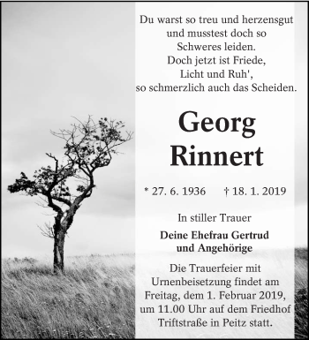 Traueranzeige von Georg Rinnert von lausitzer_rundschau