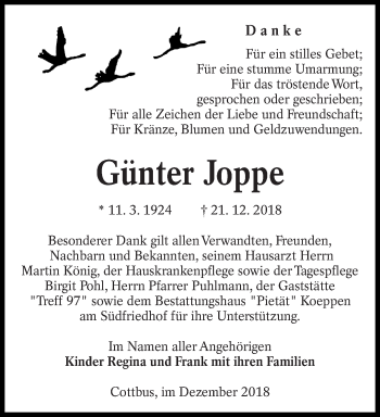Traueranzeige von Günter Joppe von lausitzer_rundschau