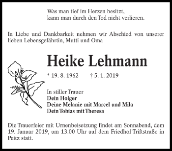 Traueranzeige von Heike Lehmann von lausitzer_rundschau
