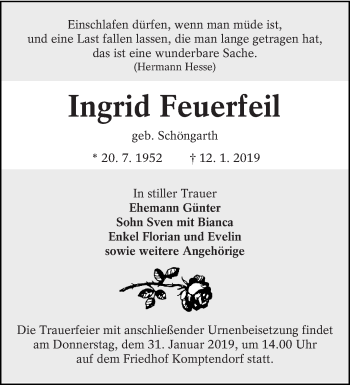 Traueranzeige von Ingrid Feuerfeil von lausitzer_rundschau