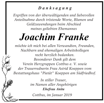 Traueranzeige von Joachim Franke von lausitzer_rundschau
