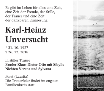 Traueranzeige von Karl-Heinz Unversucht von lausitzer_rundschau