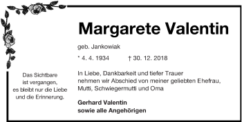 Traueranzeige von Margarete Valentin von lausitzer_rundschau