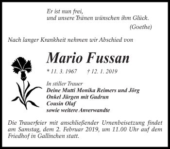Traueranzeige von Mario Fussan von lausitzer_rundschau