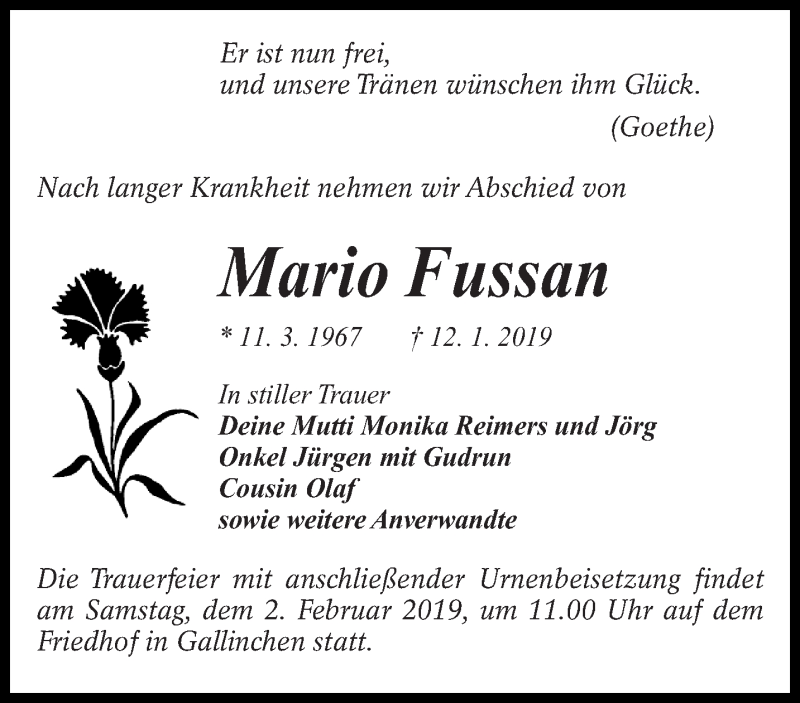  Traueranzeige für Mario Fussan vom 23.01.2019 aus lausitzer_rundschau
