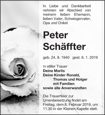 Traueranzeige von Peter Schäffter von lausitzer_rundschau