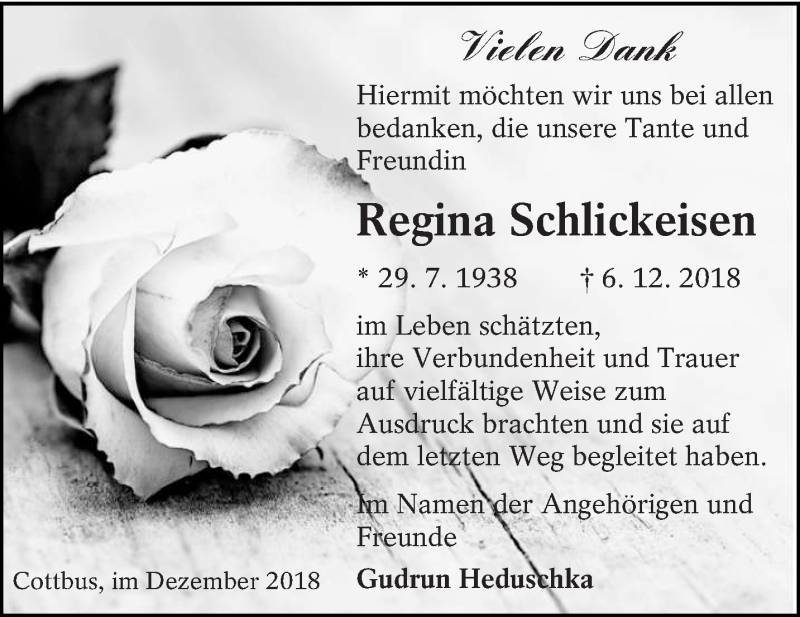  Traueranzeige für Regina Schlickeisen vom 05.01.2019 aus lausitzer_rundschau