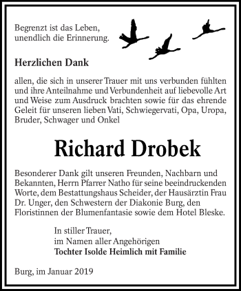 Traueranzeige von Richard Drobek von lausitzer_rundschau