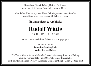 Traueranzeige von Rudolf Wittig von lausitzer_rundschau