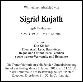 Traueranzeige von Sigrid Kujath von lausitzer_rundschau