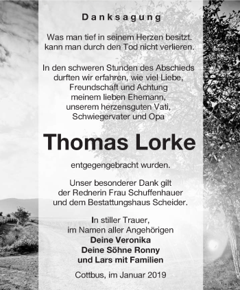 Traueranzeige von Thomas Lorke von lausitzer_rundschau
