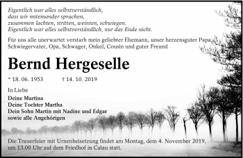 Traueranzeige von Bernd Hergeselle von lausitzer_rundschau