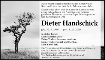 Traueranzeige von Dieter Handschick von lausitzer_rundschau