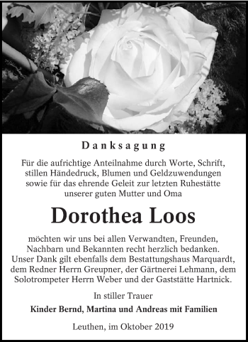 Traueranzeige von Dorothea Loos von lausitzer_rundschau