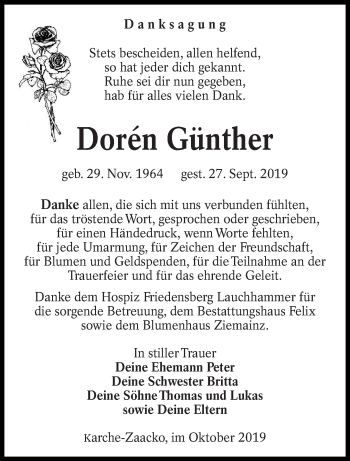 Traueranzeige von Dorén Günther von lausitzer_rundschau