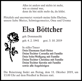 Traueranzeige von Elsa Böttcher von lausitzer_rundschau