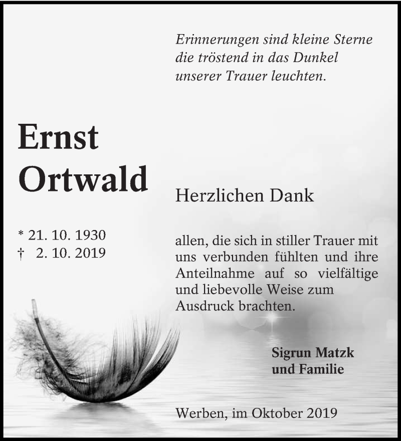  Traueranzeige für Ernst Ortwald vom 19.10.2019 aus lausitzer_rundschau