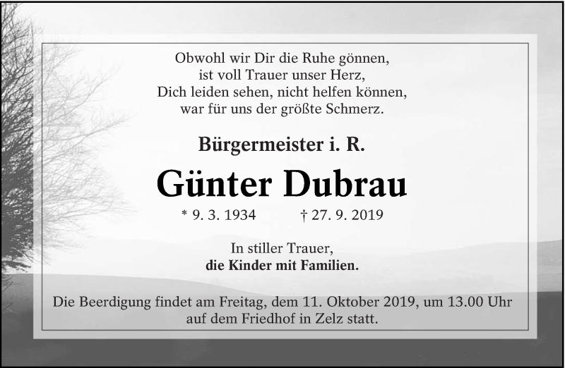  Traueranzeige für Günter Dubrau vom 05.10.2019 aus lausitzer_rundschau