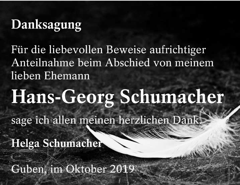  Traueranzeige für Hans-Georg Schumacher vom 12.10.2019 aus lausitzer_rundschau
