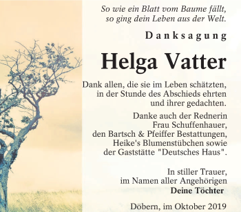 Traueranzeige von Helga Vatter von lausitzer_rundschau