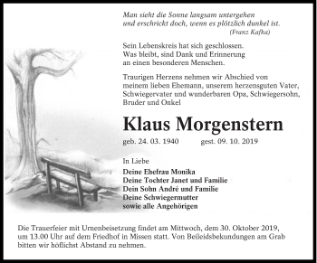 Traueranzeige von Klaus Morgenstern von lausitzer_rundschau