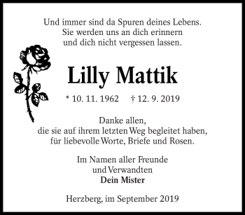 Traueranzeige von Lilly Mattik von lausitzer_rundschau