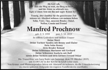 Traueranzeige von Manfred Prochnow von lausitzer_rundschau