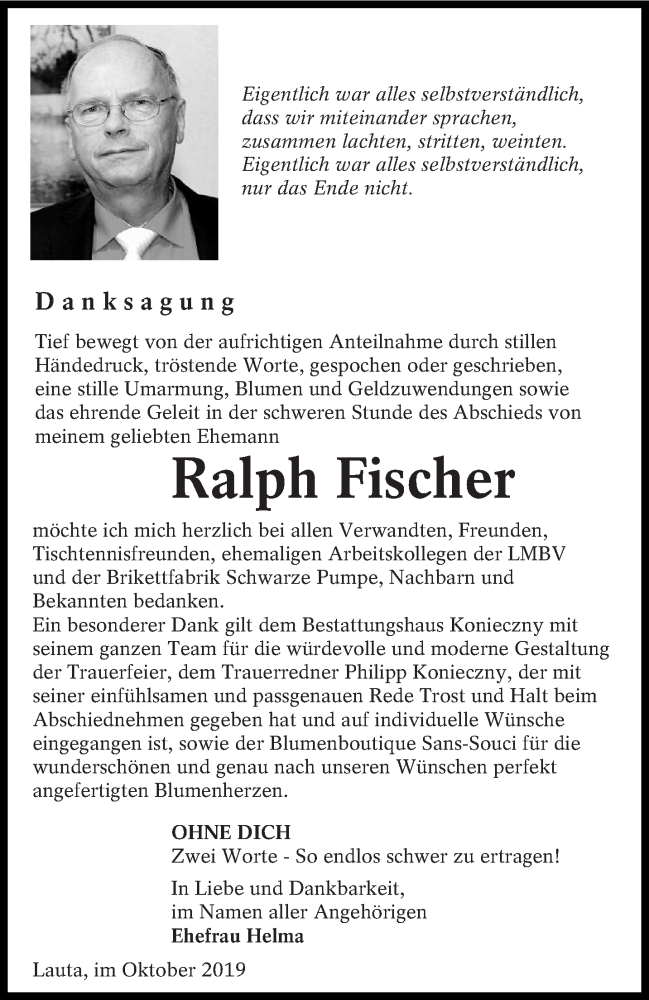 Traueranzeige für Ralph Fischer vom 12.10.2019 aus lausitzer_rundschau