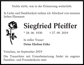 Traueranzeige von Siegfried Pfeiffer von lausitzer_rundschau