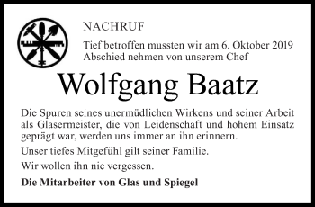 Traueranzeige von Wolfgang Baatz von lausitzer_rundschau