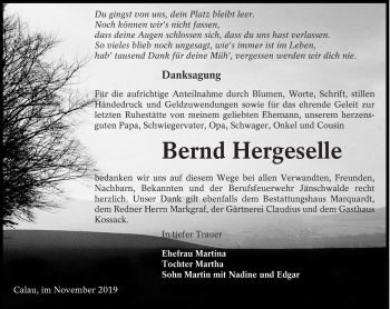 Traueranzeige von Bernd Hergeselle von lausitzer_rundschau