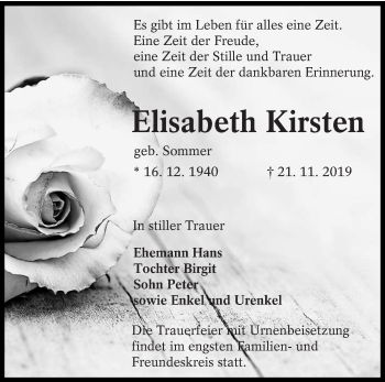 Traueranzeige von Elisabeth Kirsten von lausitzer_rundschau