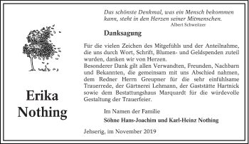 Traueranzeige von Erika Nothing von lausitzer_rundschau