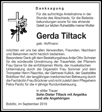 Traueranzeige von Gerda Tiltack von lausitzer_rundschau