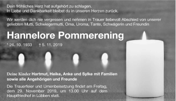 Traueranzeige von Hannelore Pommerening von lausitzer_rundschau