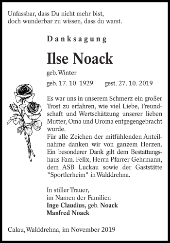 Traueranzeige von Ilse Noack von lausitzer_rundschau