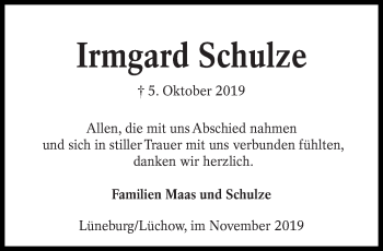 Traueranzeige von Irmgard Schulze von lausitzer_rundschau