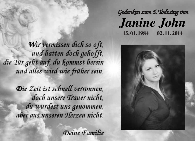  Traueranzeige für Janine John vom 02.11.2019 aus lausitzer_rundschau
