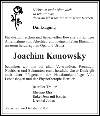 Traueranzeige von Joachim Kunowsky von lausitzer_rundschau