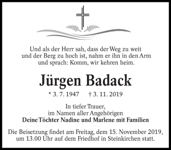 Traueranzeige von Jürgen Badack von lausitzer_rundschau