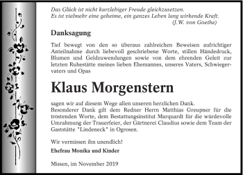 Traueranzeige von Klaus Morgenstern von lausitzer_rundschau
