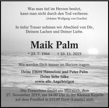 Traueranzeige von Maik Palm von lausitzer_rundschau