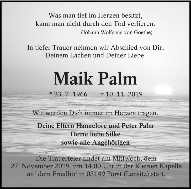 Traueranzeige für Maik Palm vom 16.11.2019 aus lausitzer_rundschau